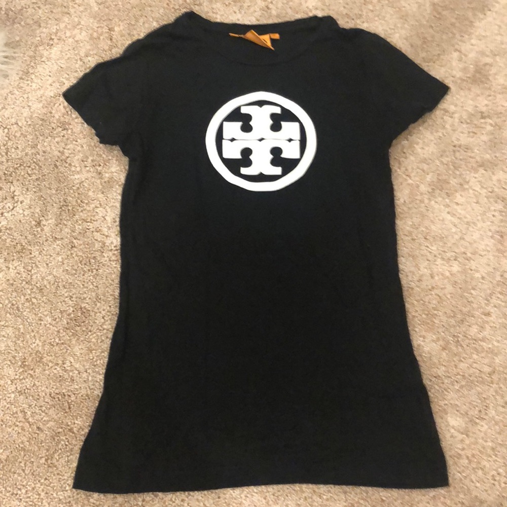 Tory Burch Black T Shirt with White Patent Logo XS